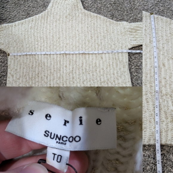 Serie Suncoo Cream Gold Knit Long Sleeve Oversized Turtleneck Sweater XS - Picture 9 of 10